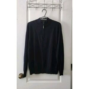 Brooks Brothers Mens Knit Sweater Merino Wool Blue Quarter Zip  Mock Neck Size L